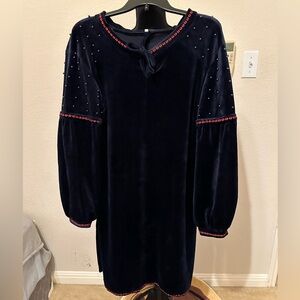 Vintage Velvet Swing Dress Womens Size Medium Navy blue‎  Long Sleeve. Preowned.